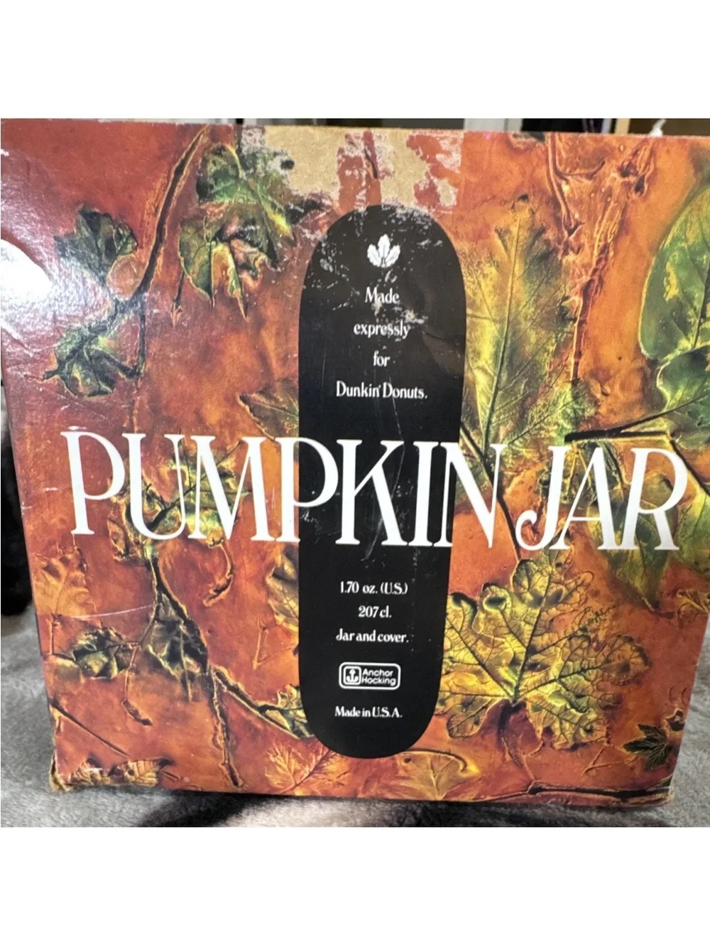 Vintage 1986 Anchor Hocking Clear Dunkin Donuts Glass Pumpkin Jar w/ Handle Lid